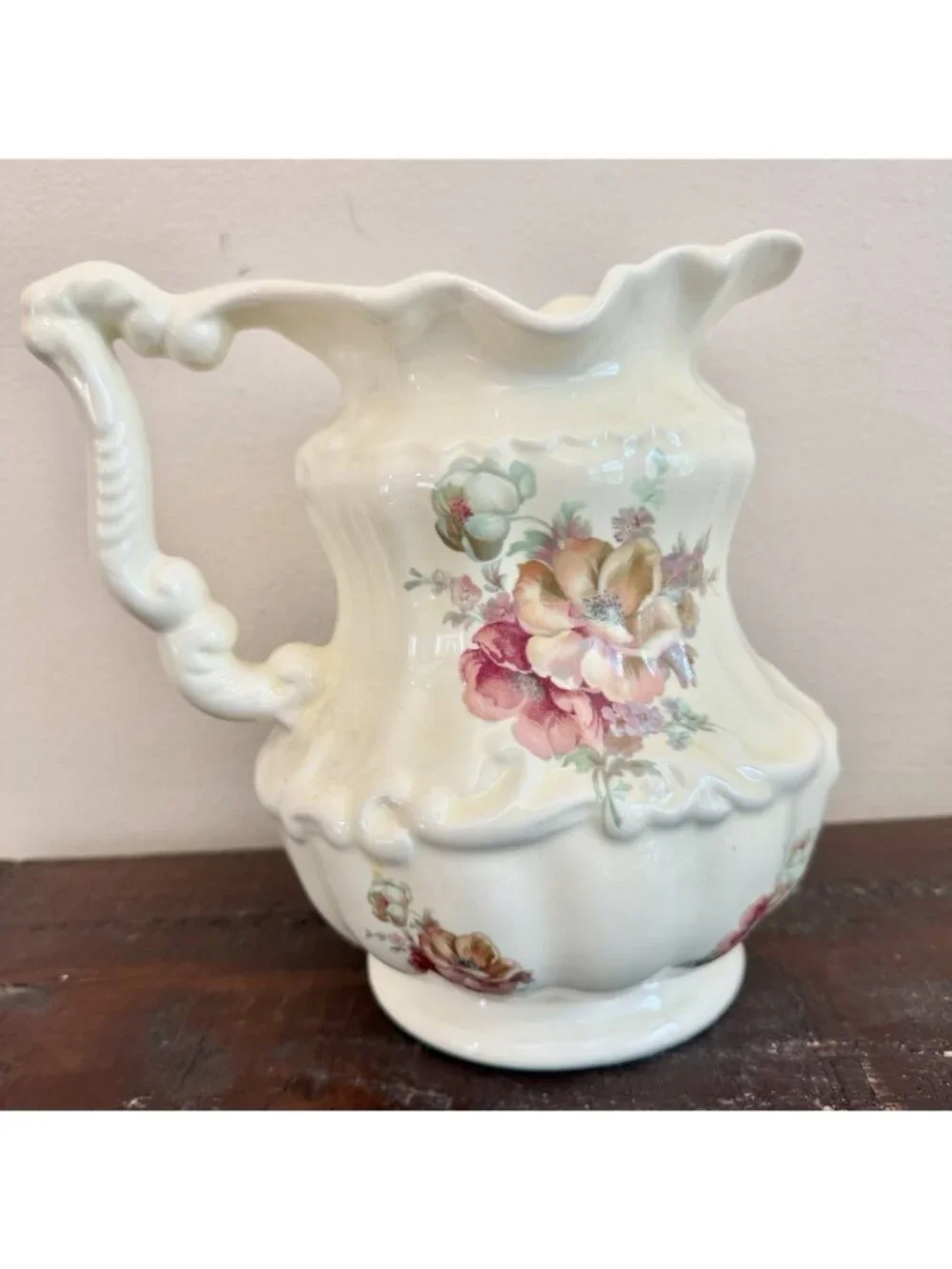 Vintage Athena California Floral Ceramic Pitcher Vase Cottagecore French Country